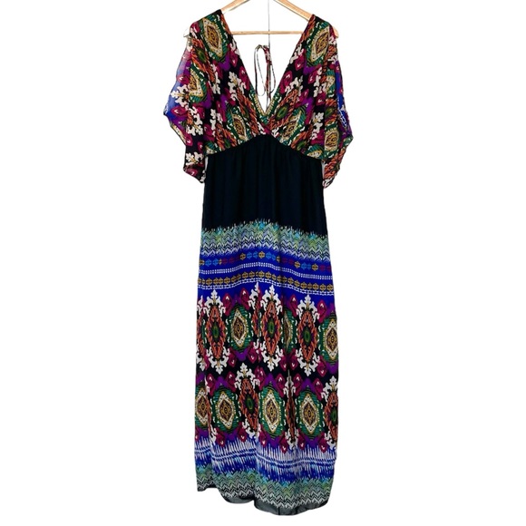 PEHMEA Women's Boho Kaftan Maxi Dress - Lightweight V-Neck Batwing Sleeve Cover Up, Yellow - View #4